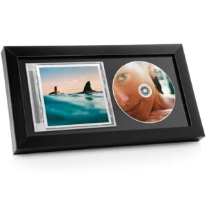 Dunkive 1 estojo de exibição com moldura de CD de 34,8 cm x 19 cm com vidro resistente a quebras, moldura de álbum de disco com sulco duplo, suporte para parede, imitação de poliestireno de madeira (CDs)