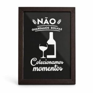 Quadro Porta Rolhas Decorativo, Moldura de Madeira, Preto, 35 x 22 cm, para Vinho e Champagne (Vinhos)
