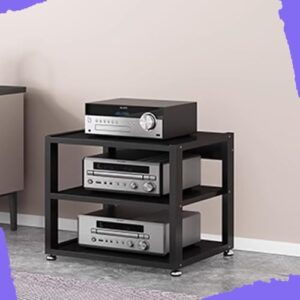 Suporte de mídia estéreo ajustável de 3 níveis para toca-discos e amplificadores de madeira e metal para armazenamento de torre AV preto 50 x 40 x 40 cm Mobiliário doméstico moderno (Equipamentos)