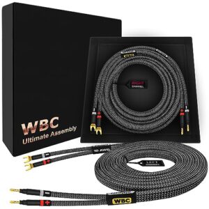 WORLDS BEST CABLES Cabo de alto-falante audiófilo HiFi premium 10 AWG - OFC ultra puro - Par de cabos para alto-falantes Eminence Gold Banana (x2) e Spade (x2) e revestimento de tweed de carbono (Equipamentos)
