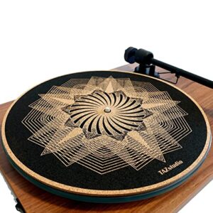 TazStudio Tapete giratório de cortiça para melhor suporte de som no toca-discos de vinil LP - Design geométrico original - Design de luz escura [4 mm de espessura] (Equipamentos)