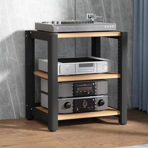 Suporte para toca-discos estéreo de canto HiFi com suporte para toca-discos AV Media Shelf Amplificador de armazenamento elegante de pele HiFi para uma experiência de som ideal (Equipamentos)