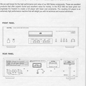 Rotel RCD-990 CD Player Owners Instruction Manual Reprint [Plastic Comb] (CDs)