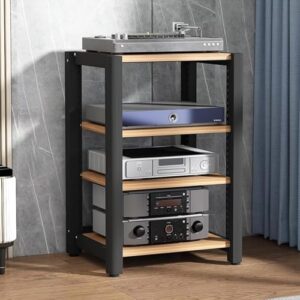 Suporte para toca-discos estéreo de canto HiFi com suporte para toca-discos AV Media Shelf Amplificador de armazenamento elegante de pele HiFi para uma experiência de som ideal (Equipamentos)