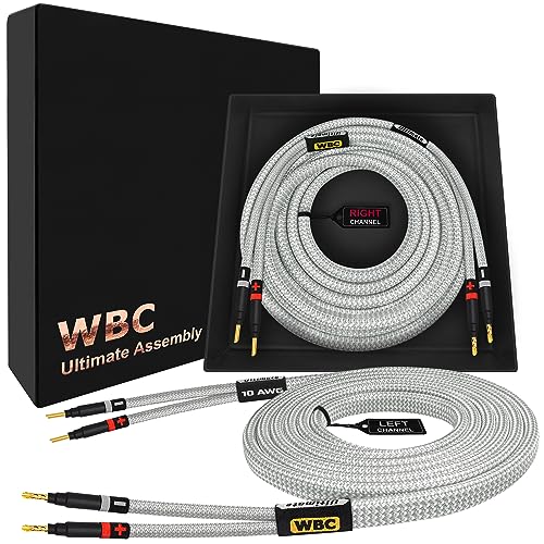 WORLDS BEST CABLES Cabo de alto-falante HiFi Audiófilo Premium 10 AWG - Ultra-Pure OFC - Par de cabos audiófilos HiFi Eminence Gold Banana e Jaqueta Tweed prateada (Equipamentos)