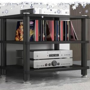 Suporte de mídia AV 3 níveis de armazenamento HiFi de áudio para amplificadores/leitores de CD/consoles de jogos/receptores acabamento teca 60 x 40 x 50 cm (Equipamentos)