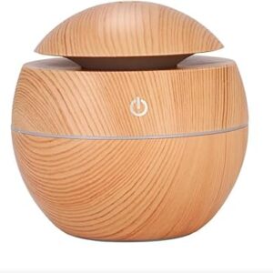 Umidificador e Difusor de Aromas Ultrassônico, Aromatizador de Ambiente 130ml com LED 7 Cores, Estilo Madeira - Silencioso e USB para Óleos Essenciais, Casa, Escritório e Aromaterapia (Madeira Claro)