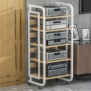 Suporte de mídia AV de 4/5 níveis HiFi e prateleira estéreo console toca-discos de madeira CD e TV Entertainment Center nizer para escritório em casa e sala de hobby (preto 50 x 40 cm) (Equipamentos)