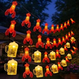 Baquler 4 peças de 3 metros, 20 LEDs, decorações de lagosta e lagosta com cordão de cerveja, suprimentos de festa para ferver frutos do mar, decorações de festa para acampamento, carnaval, casamento (Cervejas)