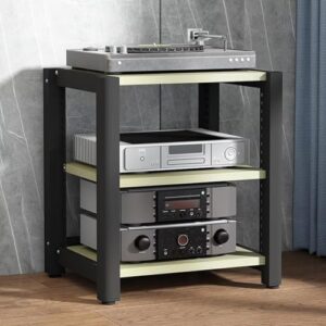 Suporte para toca-discos estéreo de canto HiFi com suporte para toca-discos AV Media Shelf Amplificador de armazenamento elegante de pele HiFi para uma experiência de som ideal (Equipamentos)