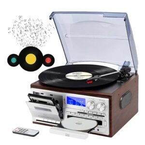 Toca-Discos Vintage,Reprodutor de Vinil com CD,Cassete e Conexão Móvel Integrados, com Alto-Falante Embutido,Ideal para Áudio Doméstico, Músicos e Amantes da Vida (CDs)