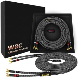 WORLDS BEST CABLES 10 pés Ultimate - 12 AWG - Ultra-Pure OFC - Cabo de alto-falante audiófilo HiFi Premium, par com plugues Eminence Spade e jaqueta de tweed de carbono (Equipamentos)