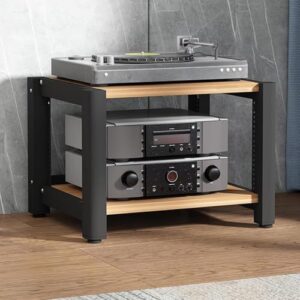 Suporte para toca-discos estéreo de canto HiFi com suporte para toca-discos AV Media Shelf Amplificador de armazenamento elegante de pele HiFi para uma experiência de som ideal (Equipamentos)