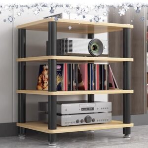 Suporte de mídia AV 3 níveis de armazenamento HiFi de áudio para amplificadores/leitores de CD/consoles de jogos/receptores acabamento teca 60 x 40 x 50 cm (Equipamentos)