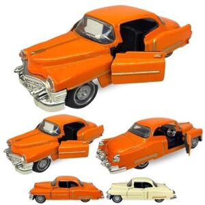 POWER TOYS Miniatura Carro carrinho de ferro metal antigo 3 modelos escala 1:36 M e r c e d e s 300S e C a d i l l a c(LARANJA) (CDs)