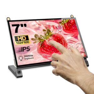 NLIEOPDA Monitor de tela sensível ao toque de 7 polegadas, tela sensível ao toque LCD capacitiva HD 1024×600 IPS compatível com R Pi 4B/3B+/3B/2/1B+/Zero Ora Pi 5 Por/3 Plus/3B/4B Ban Pi e Windows 10 (CDs)