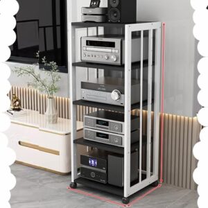 Torre de áudio de 5 níveis HiFi Suporte para toca-discos móvel ajustável, prateleira de mídia AV suporte estéreo de canto para TV (branco e preto 43"/109 cm) (Equipamentos)