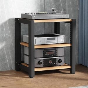 Rack de áudio HiFi 2/3/4/5 nível estéreo armário de mídia teca para toca-discos e blu-ray TV prateleira HiFi armazenamento de discos de vinil Tamanho: 60 x 50 x 40 cm (Equipamentos)