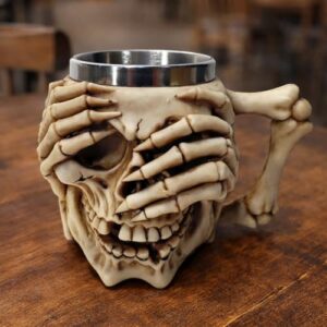 Caneca Caveira 3D Decorativa em Resina com Interior Inox Tema "Não Ver o Mal" 400ml, para Chopp e Cerveja (Cervejas)