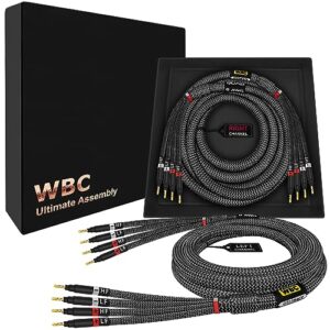 WORLDS BEST CABLES 9 AWG Ultimate - 9 AWG - Ultra-Pure OFC - Cabo de alto-falante audiófilo HiFi Bi-Amp extra premium par com plugues banana dourado Eminence e jaqueta de tweed de carbono (Equipamentos)