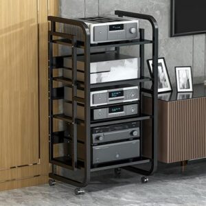 Suporte de mídia AV de 4/5 níveis HiFi e prateleira estéreo console toca-discos de madeira CD e TV Entertainment Center nizer para escritório em casa e sala de hobby (preto 50 x 40 cm) (Equipamentos)