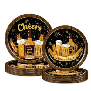 Pratos de festa Beer Cheers, conjunto de louça descartável, 40 peças, sobremesa de 18 cm e pratos de jantar de 22 cm, utensílios de mesa retrô com tema de cerveja em ouro preto para Oktoberfest (Cervejas)