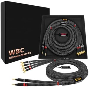 WORLDS BEST CABLES 10 pés Ultimate - 7 AWG - Ultra-Pure OFC - Cabo de alto-falante audiófilo HiFi HiFi extra premium par com plugues Eminence Gold Banana (x2) e Spade (x4) e revestimento de tweed de (Equipamentos)
