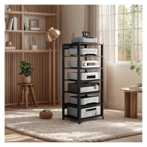 Suporte amplificador para toca-discos de áudio com prateleira HiFi de 7 camadas, resistente e móvel com rodas, economiza espaço, sala de estar, quarto, escritório, escritório (cor teca) (Equipamentos)