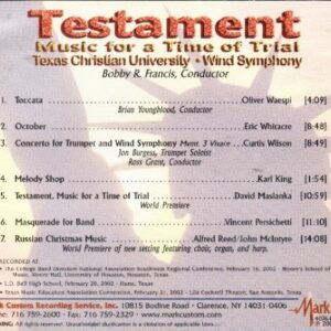 Testament - Music for a Time of Trial - Oliver Waespi (CDs)
