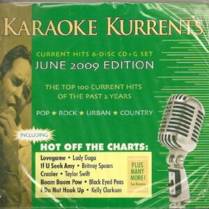 KARAOKE KURRENTS 6 Disk CDG Set Current 2007 - June 2009 Pop Country Rock Urban 100 songs - Timbaland, Fergie, Leona Lewis, Colbie Caillat, Plain White Ts, Carrie Underwood, Taylor Swift, Jordin Sparks, Beyonce, Katy Perry, Rihanna, (CDs)