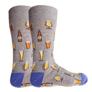 Meias masculinas divertidas com estampa de cerveja e bebidas, presentes para amantes de bebidas, Garrafa de cerveja cinza, Tamanho Único (Cervejas)