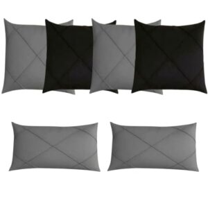 Almofadas de Suede para Sofá e Cama, Kit com 6 Peças com Enchimento, Zíper Invisível, Conforto e Durabilidade para Decoração Residencial (CINZA E PRETO) (CDs)