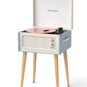Leitor de discos de vinil vintage com pernas destacáveis, alto-falantes estéreo integrados, toca-discos Bluetooth com gravação USB para PC, leitor de LP de 3 velocidades com saída RCA/entrada auxiliar (Equipamentos)