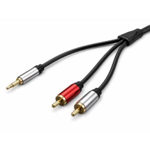 Cabo Auxiliar de Áudio P2 para 2 RCA Estéreo Blindado, Bertô, Conector Banhado a Ouro, 1 Metro, Preto (Equipamentos)