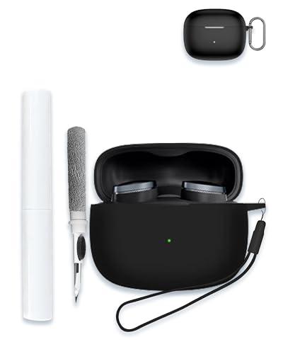 Capa para fones de ouvido intra-auriculares Bowers & Wilkins Pi8 sem fio, Bluetooth, capa protetora de silicone macio, portátil, resistente a arranhões, com kit de limpeza, mosquetão e cordão, preta (Equipamentos)