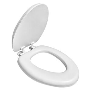 Plexon Assento sanitário alongado de fechamento suave, acolchoado com espuma de memória, vinil premium com núcleo de madeira, resistente a manchas, dobradiças de liberação rápida, branco, 48 cm (Discos de Vinil)