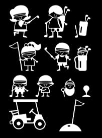 Decalque de vinil Create Your Own Stick Family Golf | 12 caracteres | Branco | Feito nos EUA pela Foxtail Decalques | Para janelas de carros, tablets, laptops, garrafas de água, etc. | Os personagens (Discos de Vinil)