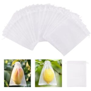 WD&CD Pacote com 50 sacos de proteção de frutas com cordão branco, 15 x 23 cm, sacos de jardim de malha reutilizáveis para cultivo de frutas, controle de pragas e dissuasão de pássaros para mangas (CDs)