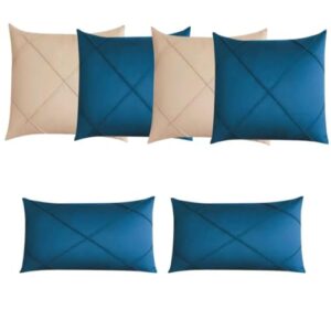 Almofadas de Suede para Sofá e Cama, Kit com 6 Peças com Enchimento, Zíper Invisível, Conforto e Durabilidade para Decoração Residencial (AZUL PETRÓLEO E BEGE) (CDs)