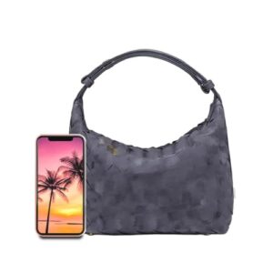 Bolsa Hobo Luxuosa de Camurça para Mulheres, Bolsas de Ombro de Couro Tecido, Bolsas com Alça Superior, Cinza, Small (CDs)