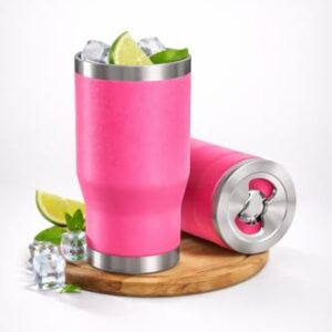 Copo Térmico Porta Long Neck e Lata 2 em 1 Inox Parede Dupla a Vácuo – Mantém Gelado por Horas – Anti Suor – Ideal para Cerveja, Refrigerante e Energético (Rosa) (Cervejas)