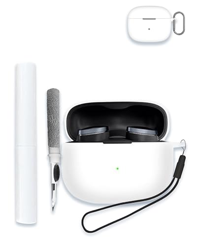 Capa para fones de ouvido intra-auriculares Bowers & Wilkins Pi8 sem fio, Bluetooth, capa protetora de silicone macio, portátil, resistente a arranhões, com kit de limpeza, mosquetão e cordão, branca (Equipamentos)