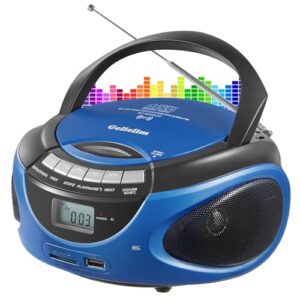 Gelielim Leitor De Cd Boombox, Leitores Para Casa Com Bluetooth, Rádio Am/Fm, Suporte Portátil Usb, Sd, Unidade Mmc, Display Lcd, Entrada Fone Ouvido, Alimentação Ca/Cc, Presente Ideia Elder-Blue (Equipamentos)