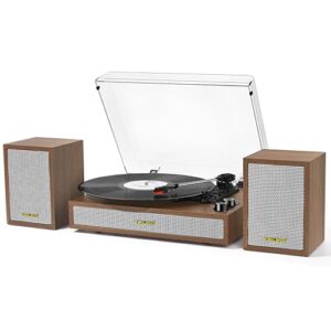 Toca-discos de vinil com alto-falantes externos, toca-discos estéreo Bluetooth vintage 33-1/3 45 78 RPM para discos de vinil, sistema acionado por correia, parada automática, suporte AUX/RCA (Equipamentos)