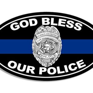 Adesivo oval God Bless Our Police (cop Officer Support Blue Line) (Discos de Vinil)
