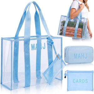 Cosblank 3 Pcs Empty Mahjong Tile Bags Blue Clear PVC Tote Organizer with Zipper for 166 American Tiles, Portable Mahjong Accessories with Mat Holder for Racks, Pushers & Mat Holder, Case Only (Discos de Vinil)