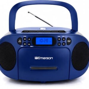 Emerson Cd Player Portátil Boombox Com Tocador De Cassete Combinado, Gravador De Fita, Rádio Am/Fm, Aux, Entrada Para Fone De Ouvido, Alto-Falantes Duplos, Ca/Cc E Operado Por Bateria - Sistema Esté (Equipamentos)