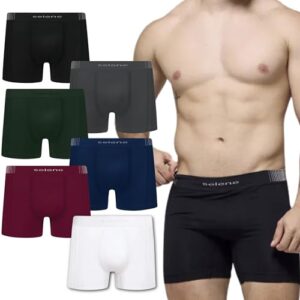 Kit 6 Cueca Boxer Sem Costura Selene Microfibra Box Masculina Adulto | 1 Chumbo - 1 Verde Militar - 1 Marinho - 1 Preto - 1 Branco - 1 Vinho | G (Vinhos)