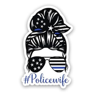 Adesivo de vinil feminino Hot Messy Bun Police - 12 cm engraçado linha azul fina para veículos, carros, caminhões, para-choque, janela, capacete, motocicleta, adultos, laptops, barcos, copos, copos e (Discos de Vinil)