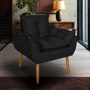 Poltrona Suede Decorativa Confortável Estrutura Reforçada para Sala Quarto e Escritório (Preto) (CDs)
